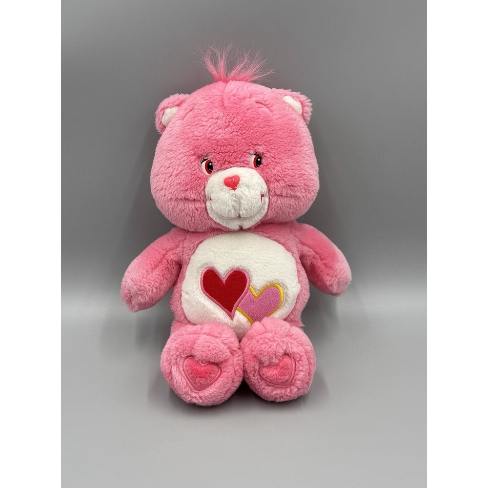 2002 Care Bears Love-A-Lot Bear Pink Plush 12" Stuffed Animal Double Hearts